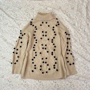 Cable Knit Pom Pom Cream Oversized Sweater Tunic